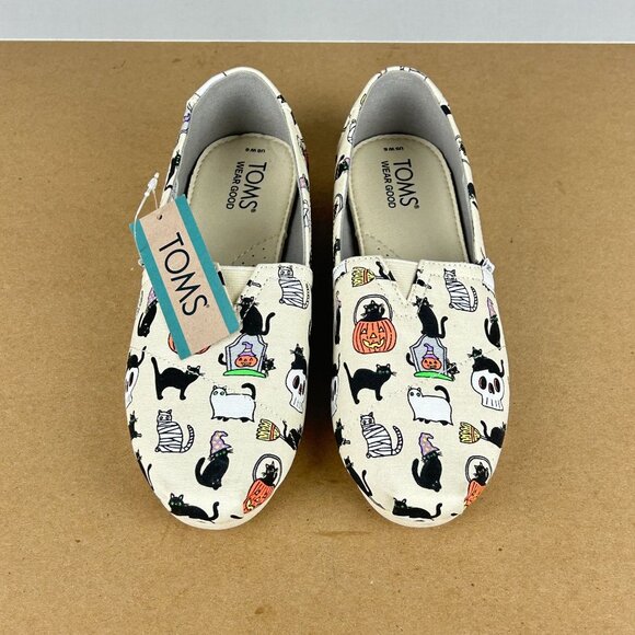 Toms Belmont Halloween Cats Slip On Casual Shoes Womens 6 Natural Halloween - Picture 2 of 11